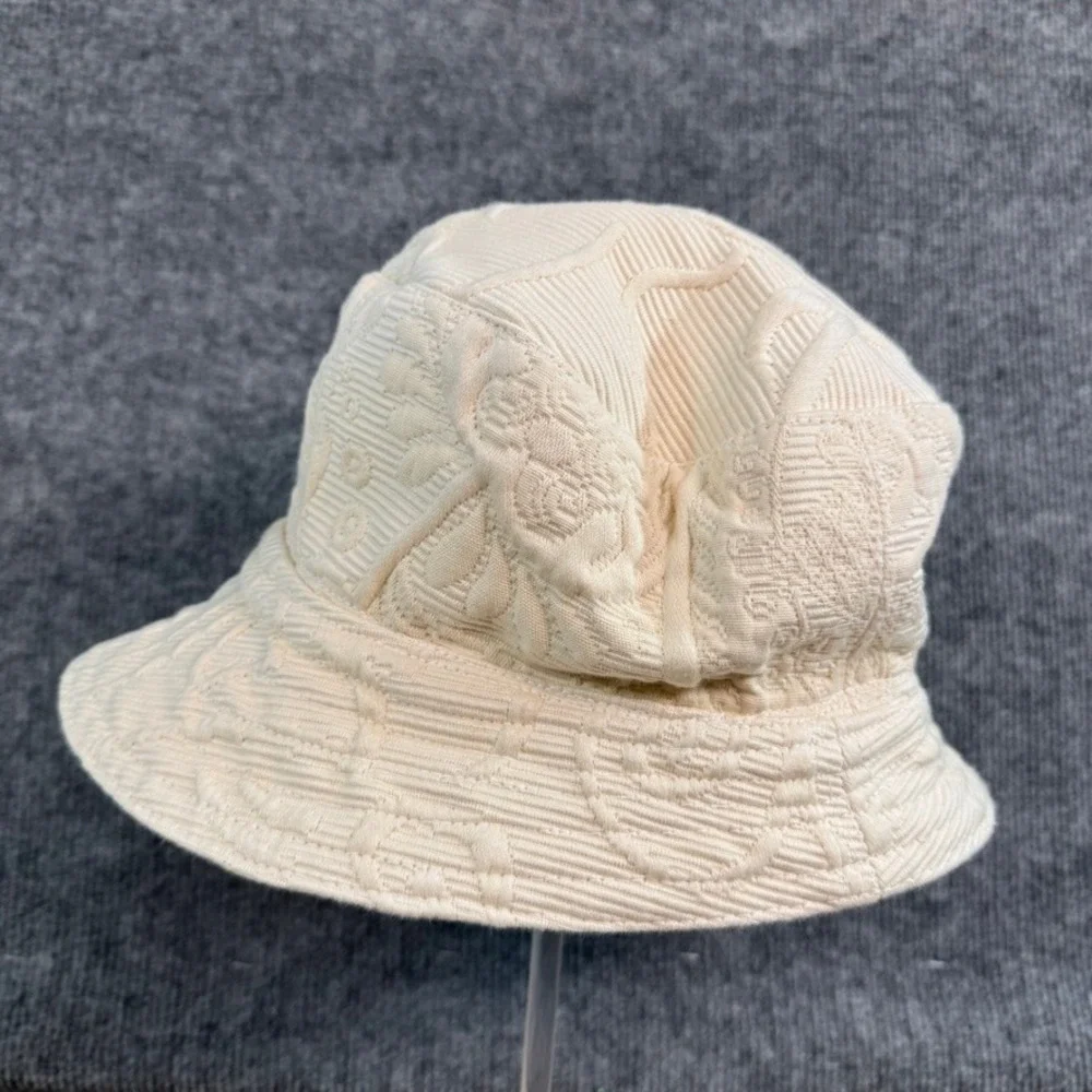 Vintage Textured Jacquard Bucket Hat Cream Swirl Pattern Bohemian Retro Hat